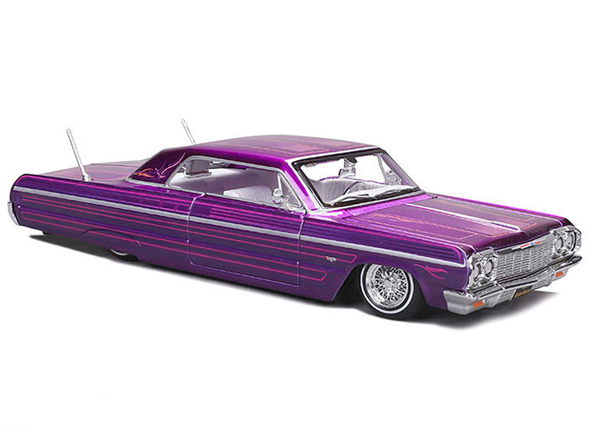 1964 Chevrolet Impala SS Lowrider Candy Purple with Graphics and White Interior "Lowriders" "Maisto Design" Series 1/26 Diecast Model Car by Maisto LuxuryLifeWay Online Store