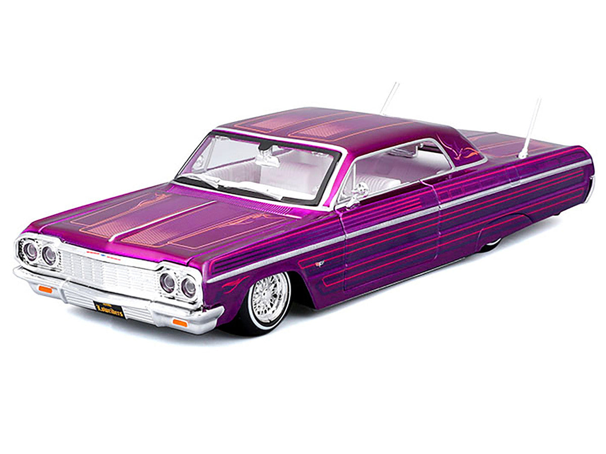 1964 Chevrolet Impala SS Lowrider Candy Purple with Graphics and White Interior "Lowriders" "Maisto Design" Series 1/26 Diecast Model Car by Maisto LuxuryLifeWay Online Store