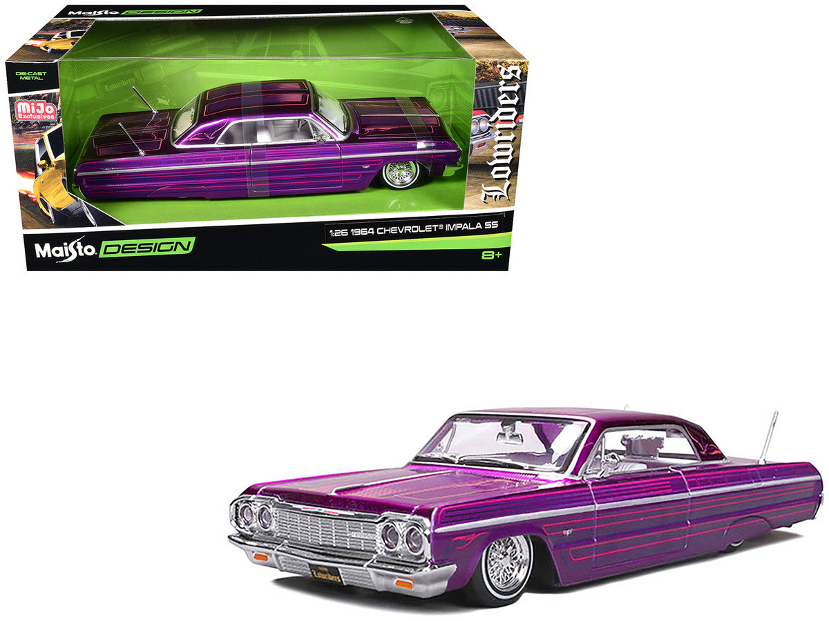 1964 Chevrolet Impala SS Lowrider Candy Purple with Graphics and White Interior "Lowriders" "Maisto Design" Series 1/26 Diecast Model Car by Maisto LuxuryLifeWay Online Store
