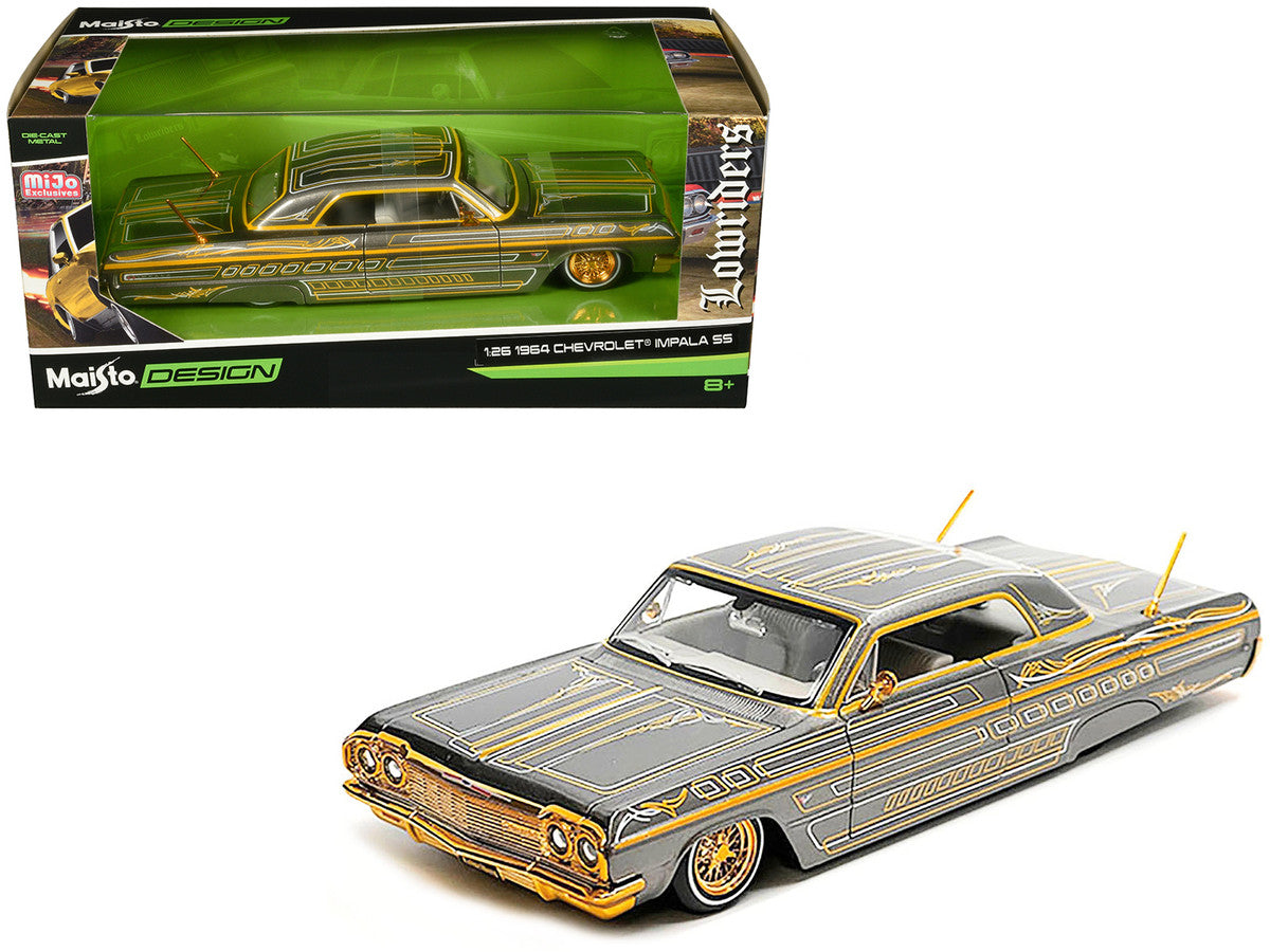 1964 Chevrolet Impala SS Lowrider Gray Metallic with Gold Graphics "Lowriders" "Maisto Design" Series 1/26 Diecast Model Car by Maisto LuxuryLifeWay Online Store