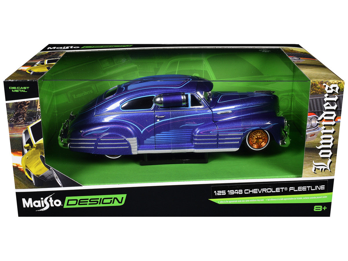 1948 Chevrolet Fleetline Lowrider Blue Metallic with Graphics "Maisto Design" Series 1/25 Diecast Model Car by Maisto LuxuryLifeWay Online Store
