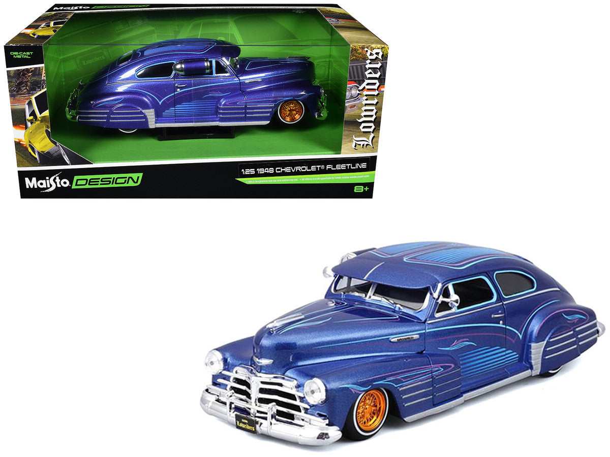 1948 Chevrolet Fleetline Lowrider Blue Metallic with Graphics "Maisto Design" Series 1/25 Diecast Model Car by Maisto LuxuryLifeWay Online Store