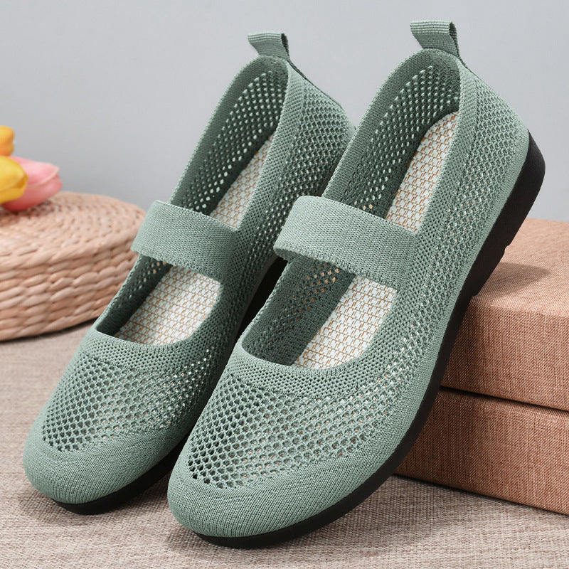 Breathable Woven Women's Casual Shoes - Lightweight Hollow Out Summer Mom Shoes with Soft PVC Sole (Black/Gray/Cyan/Apricot, Sizes 35-41) LadyShow.Store