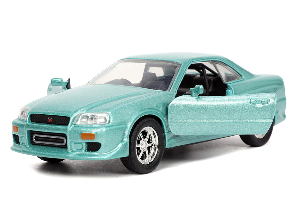 Brian's Nissan Skyline GT-R (BNR34) RHD (Right Hand Drive) Turquoise Metallic "Fast & Furious" Movie 1/32 Diecast Model Car by Jada LuxuryLifeWay Online Store