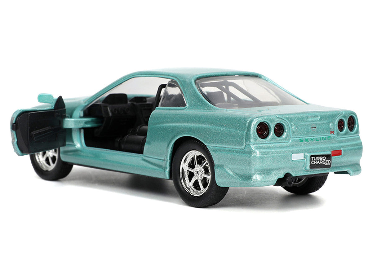 Brian's Nissan Skyline GT-R (BNR34) RHD (Right Hand Drive) Turquoise Metallic "Fast & Furious" Movie 1/32 Diecast Model Car by Jada LuxuryLifeWay Online Store