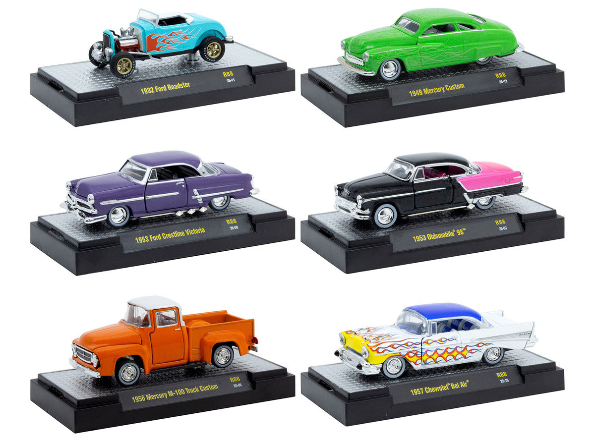 "Auto Meets" Set of 6 Cars IN DISPLAY CASES Release 88 Limited Edition 1/64 Diecast Model Cars by M2 Machines LuxuryLifeWay Online Store
