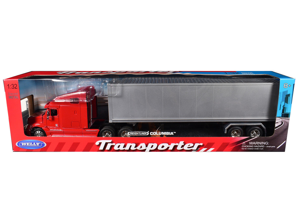 Freightliner Columbia Truck Red with Gray Container 1/32 Diecast Model by Welly LuxuryLifeWay Online Store