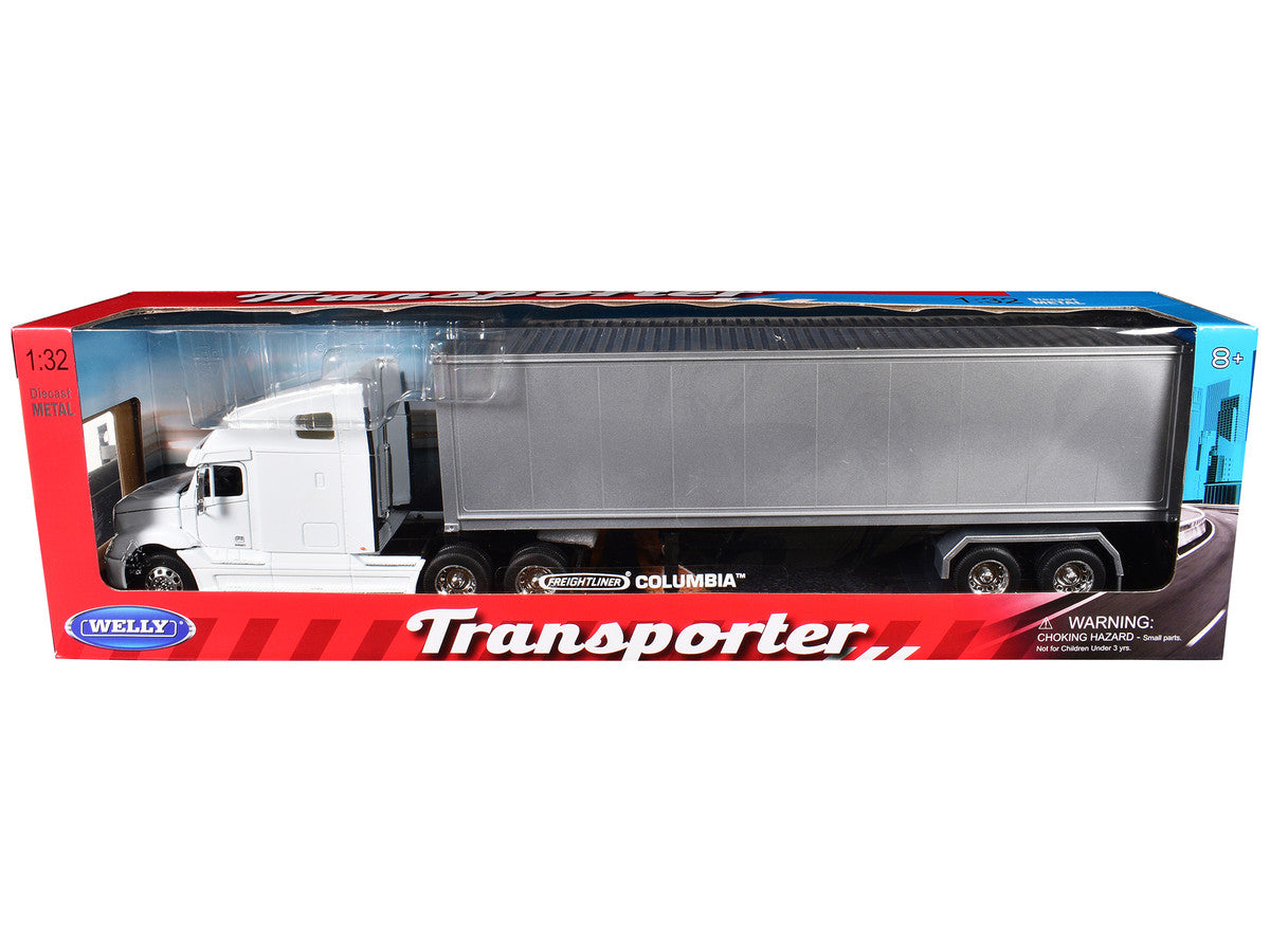 Freightliner Columbia Truck White with Gray Container 1/32 Diecast Model by Welly LuxuryLifeWay Online Store
