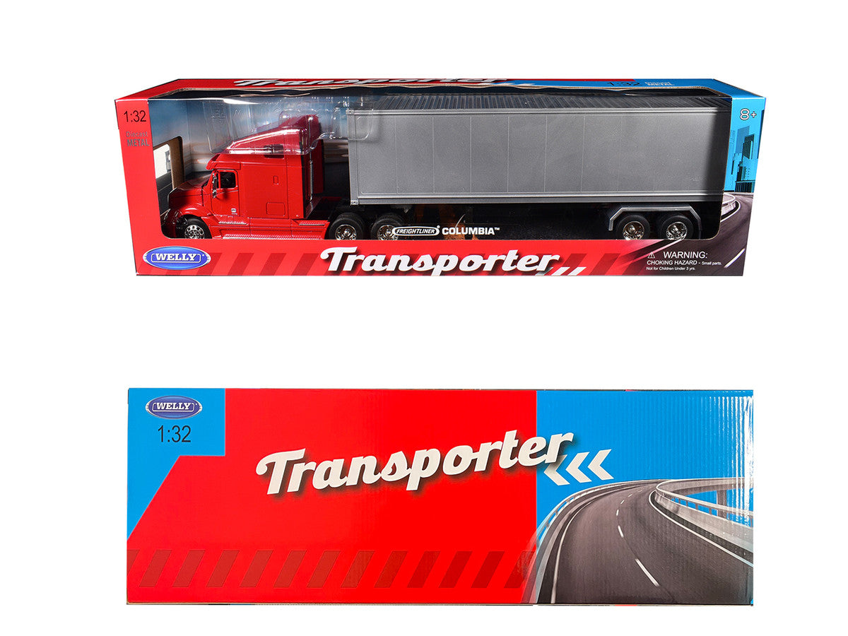 Freightliner Columbia Truck Red with Gray Container 1/32 Diecast Model by Welly LuxuryLifeWay Online Store