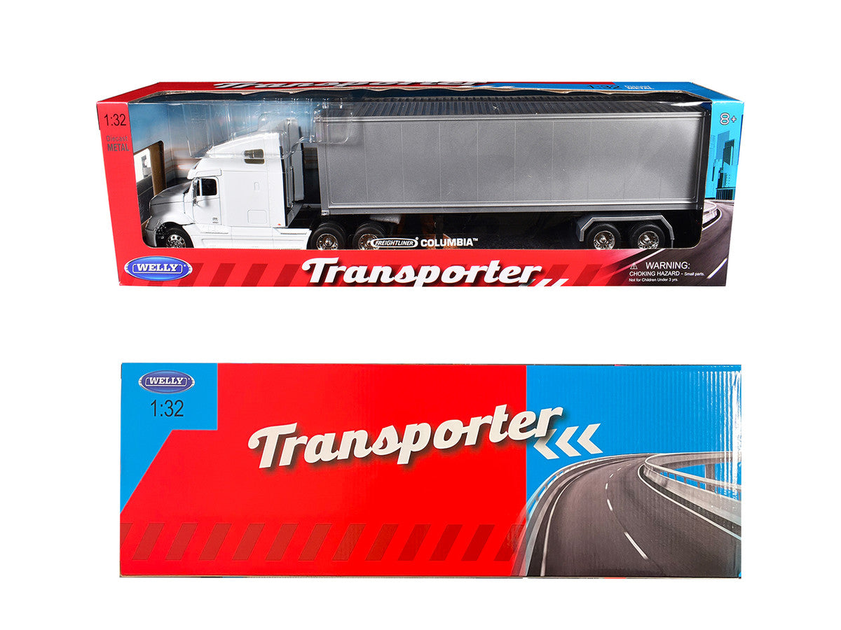Freightliner Columbia Truck White with Gray Container 1/32 Diecast Model by Welly LuxuryLifeWay Online Store