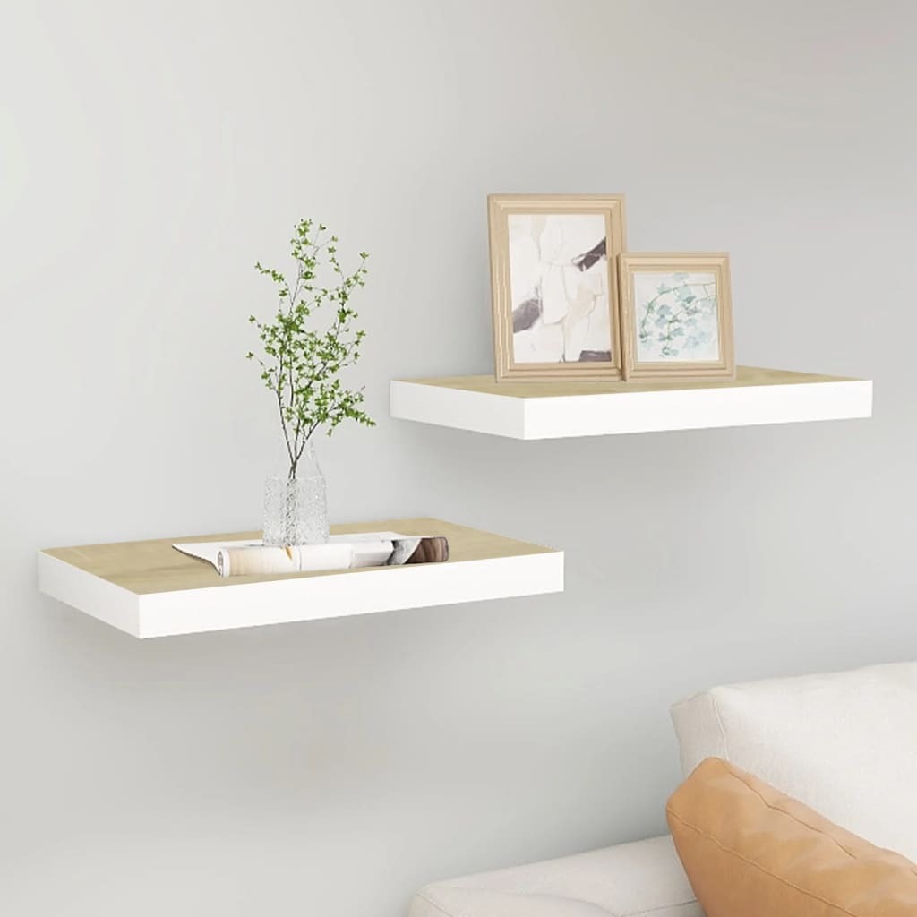 Floating Wall Shelves 2 pcs Oak and White 15.7"x9.1"x1.5" MDF LuxuryLifeWay Online Store