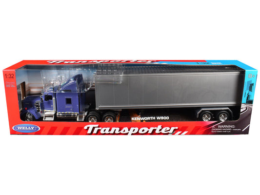 Kenworth W900 Truck Blue with Gray Container 1/32 Diecast Model by Welly LuxuryLifeWay Online Store