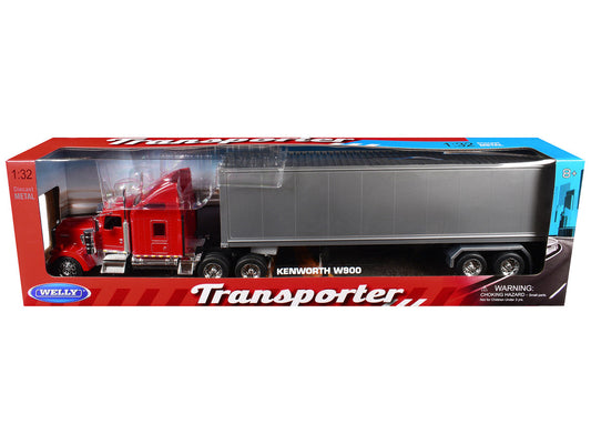 Kenworth W900 Truck Red with Gray Container 1/32 Diecast Model by Welly LuxuryLifeWay Online Store