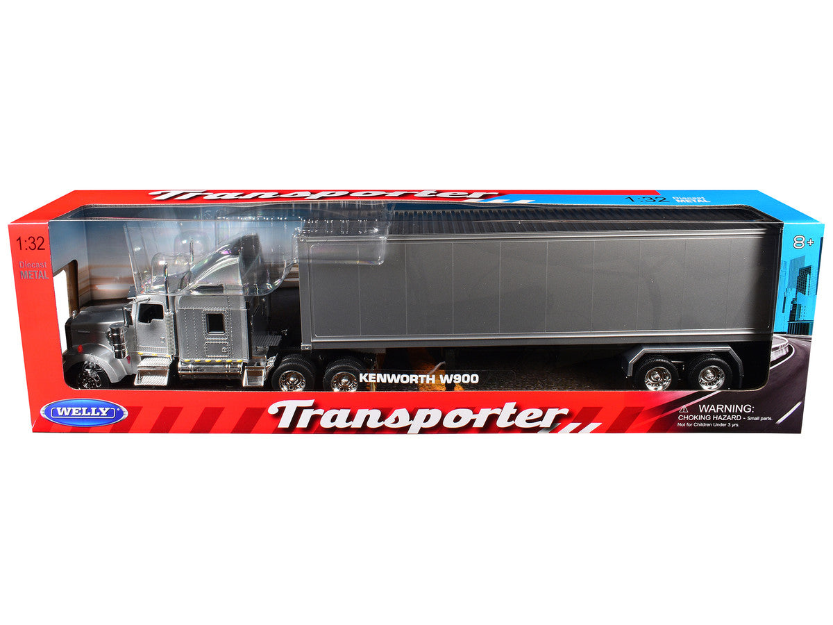 Kenworth W900 Truck Silver Metallic with Gray Container 1/32 Diecast Model by Welly LuxuryLifeWay Online Store