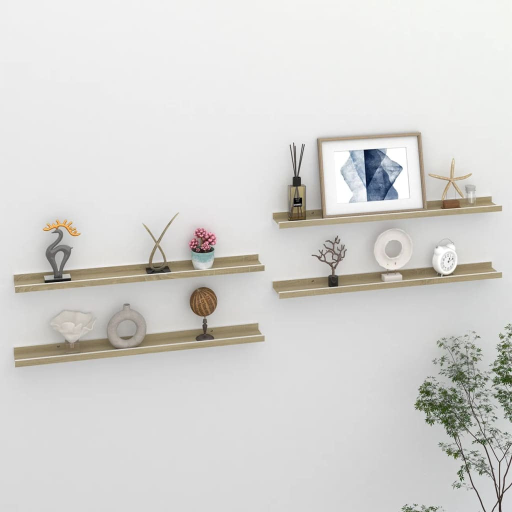 Wall Shelves 4 pcs White and Sonoma Oak 31.5"x3.5"x1.2" LuxuryLifeWay Online Store