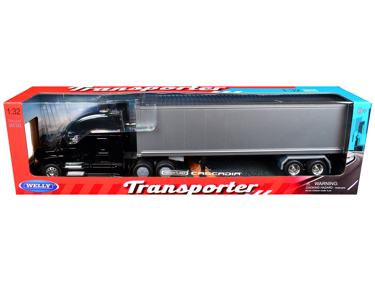 Freightliner Cascadia Truck Black with Silver Container "Transporter" Series 1/32 Diecast Model by Welly LuxuryLifeWay Online Store