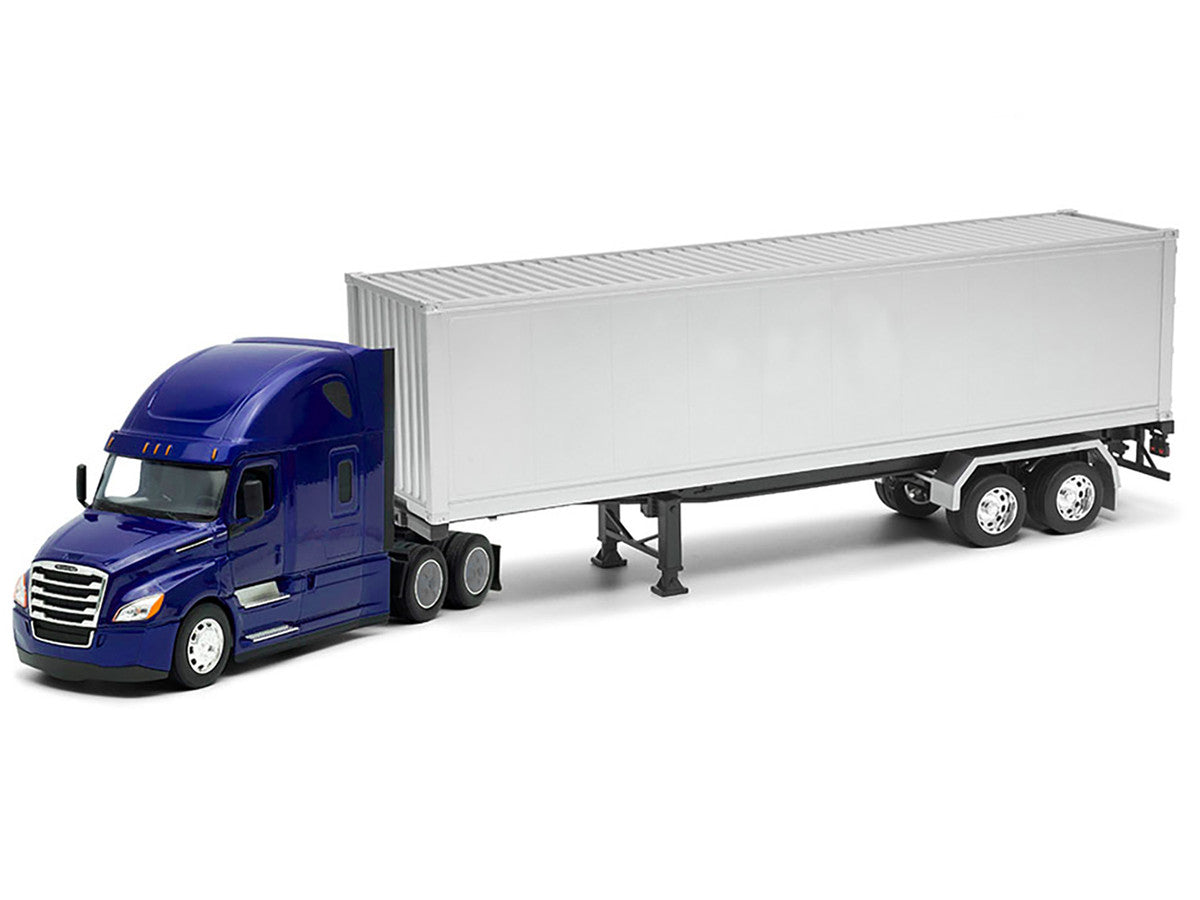 Freightliner Cascadia Truck Blue Metallic with Gray Container "Transporter" Series 1/32 Diecast Model by Welly LuxuryLifeWay Online Store