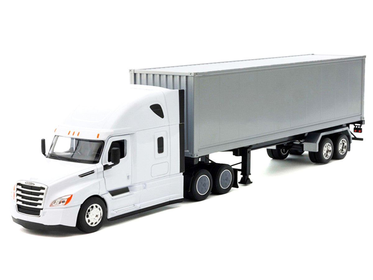 Freightliner Cascadia Truck White with Gray Container "Transporter" Series 1/32 Diecast Model by Welly LuxuryLifeWay Online Store