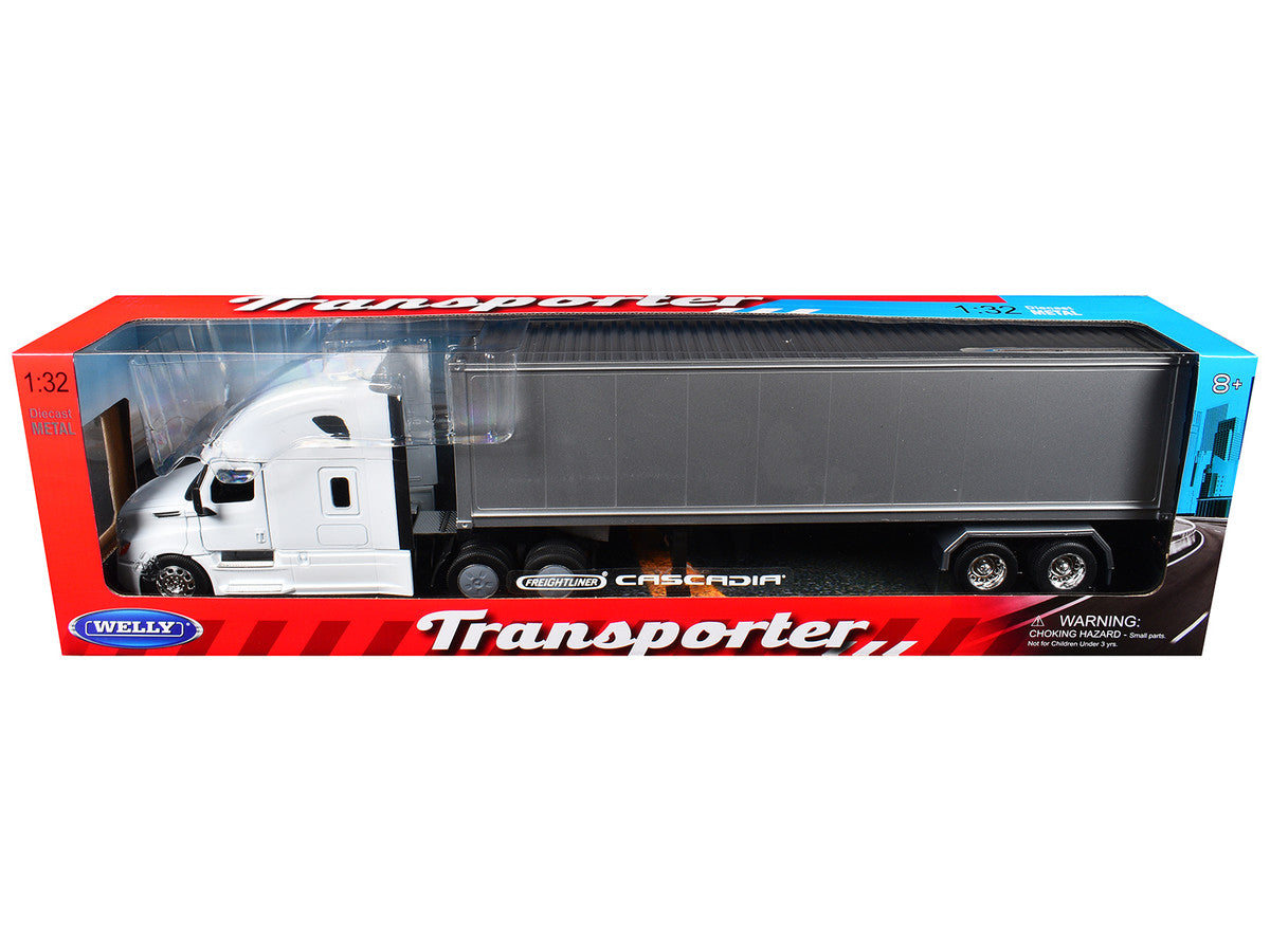 Freightliner Cascadia Truck White with Gray Container "Transporter" Series 1/32 Diecast Model by Welly LuxuryLifeWay Online Store