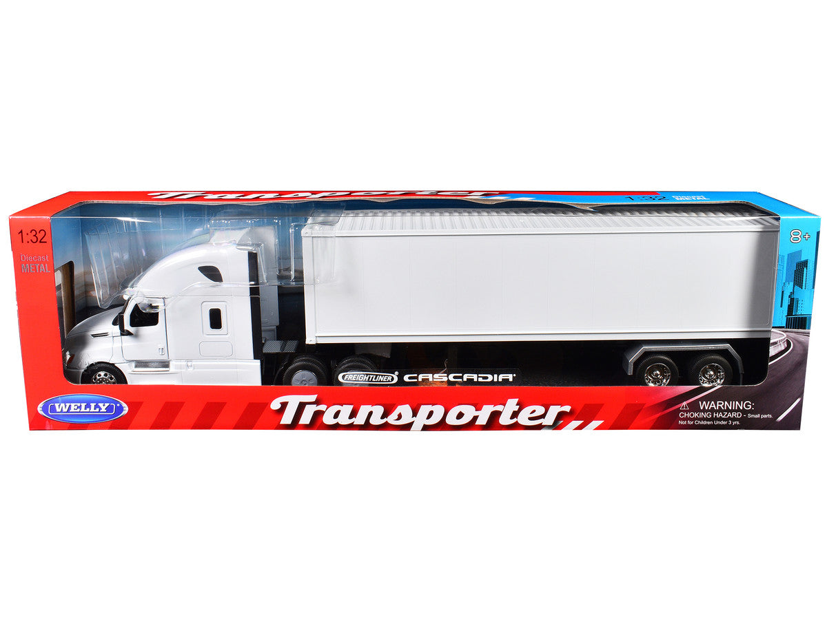 Freightliner Cascadia Truck White with White Container "Transporter" Series 1/32 Diecast Model by Welly LuxuryLifeWay Online Store