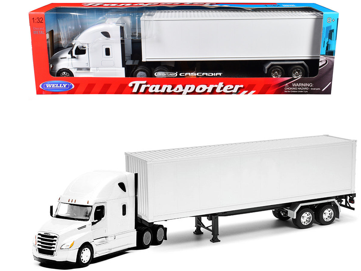 Freightliner Cascadia Truck White with White Container "Transporter" Series 1/32 Diecast Model by Welly LuxuryLifeWay Online Store