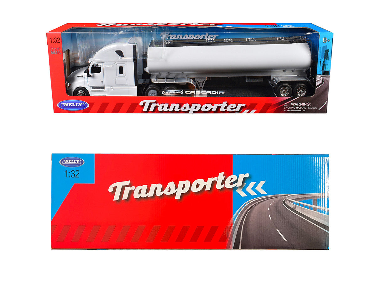 Freightliner Cascadia Truck White with White Tanker Trailer "Transporter" Series 1/32 Diecast Model by Welly LuxuryLifeWay Online Store