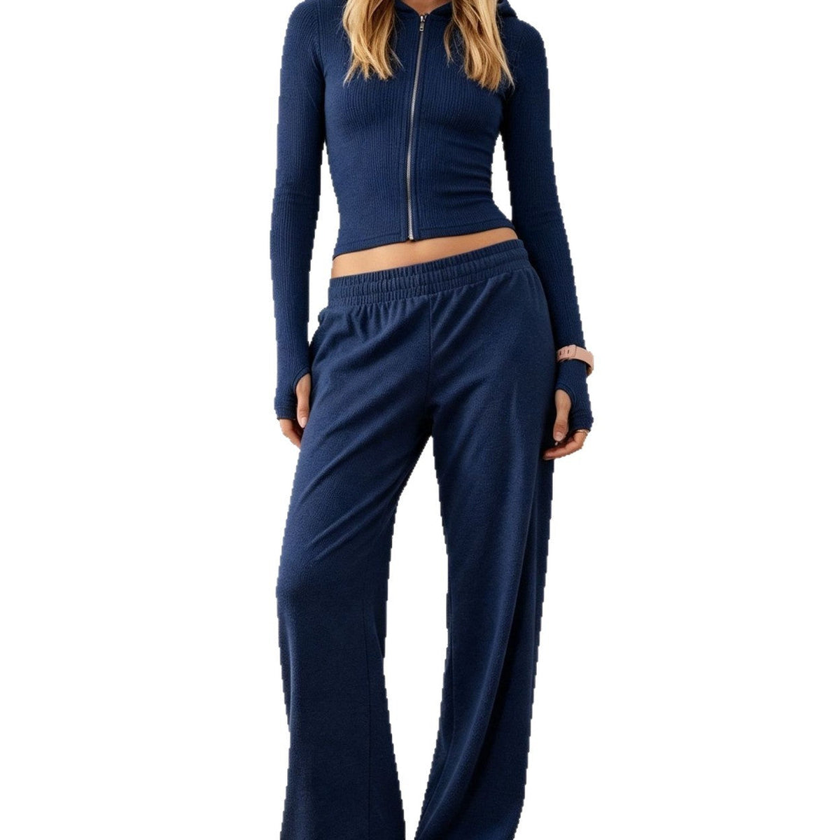 2026 In Stock Autumn Winter European And American Women's Fashion New Casual Hooded Sweatshirt Jacket Solid Color Slim Fit Two Piece Set NorixaFashion.com