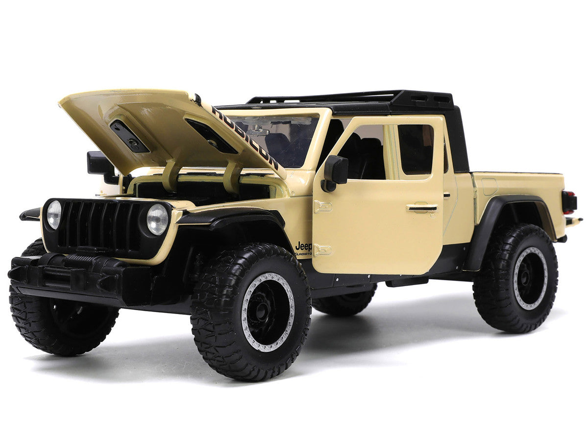2020 Jeep Gladiator Rubicon Pickup Truck Cream with Roof Rack with Extra Wheels "Just Trucks" Series 1/24 Diecast Model Car by Jada LuxuryLifeWay Online Store