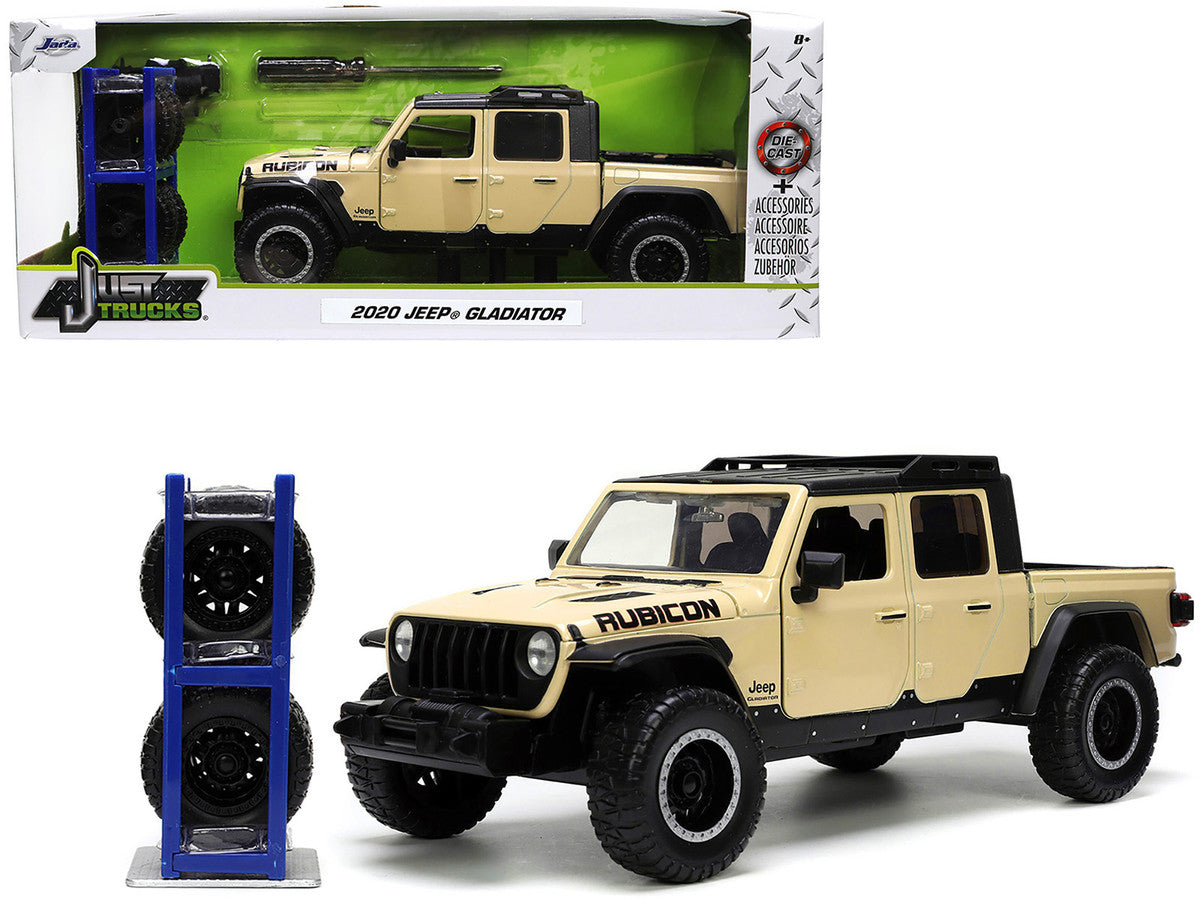 2020 Jeep Gladiator Rubicon Pickup Truck Cream with Roof Rack with Extra Wheels "Just Trucks" Series 1/24 Diecast Model Car by Jada LuxuryLifeWay Online Store