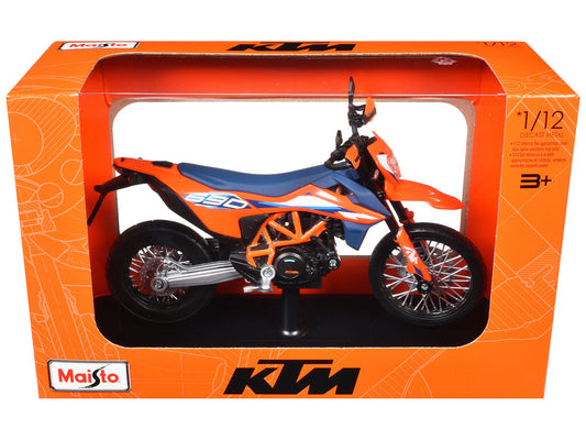 2023 KTM 690 SMC R Orange and Blue with Display Base 1/12 Diecast Model by Maisto LuxuryLifeWay Online Store