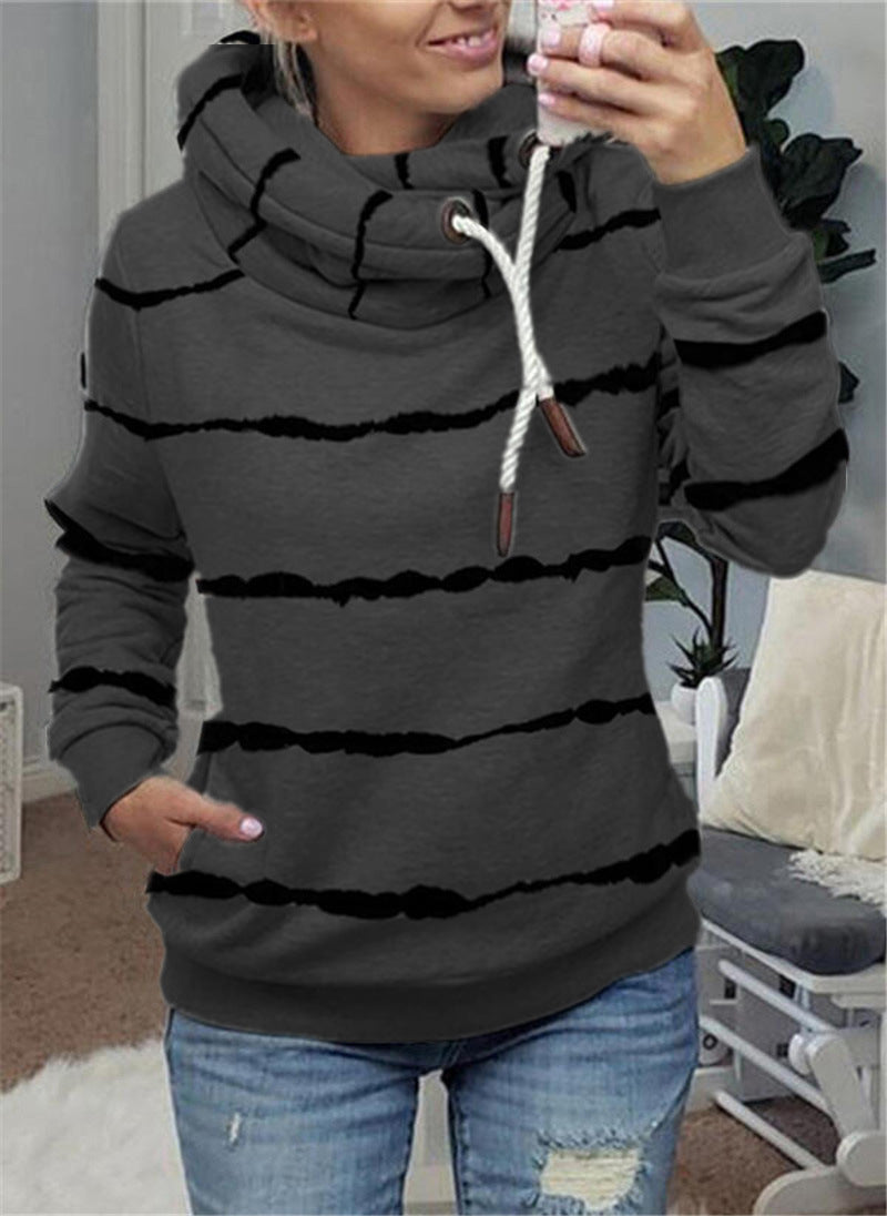 Printed Hooded Fleece Striped Sweatshirt LadyShow.Store