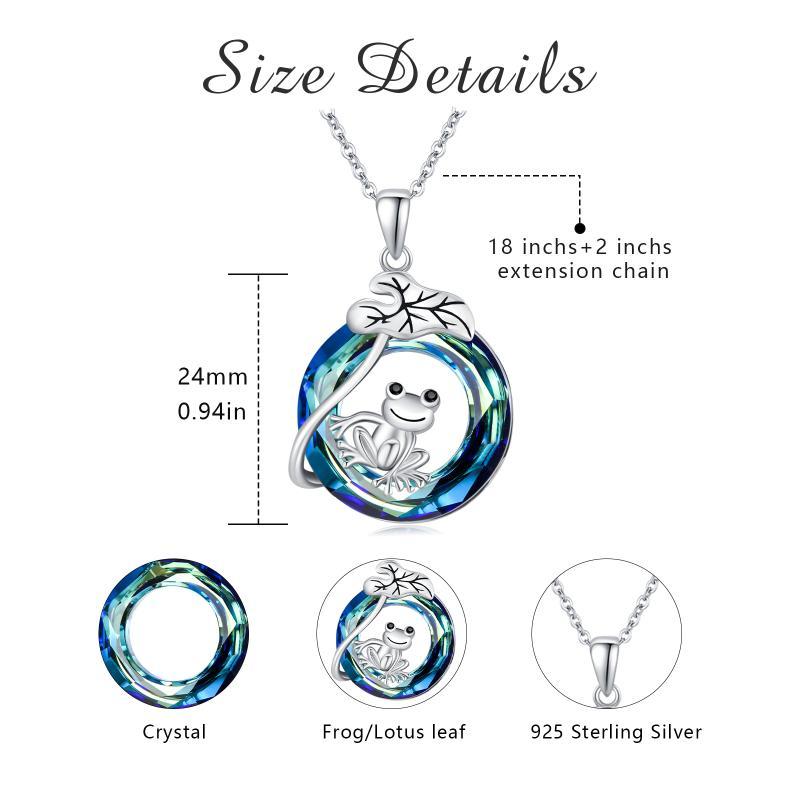 925 Sterling Silver Frog Lotus Leaf Necklace with Circle Crystal Pendant Cute Animal Jewelry Gifts LadyShow.Store