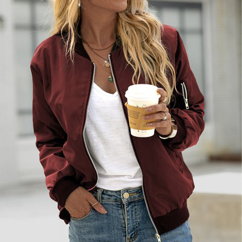 New Autumn Solid-Color Womens Fashionable Zippered Outer Jacket In European NorixaFashion.com