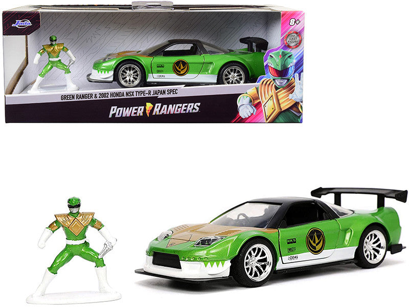 2002 Honda NSX Type-R Japan Spec RHD (Right Hand Drive) and Green Ranger Diecast Figurine "Power Rangers" "Hollywood Rides" Series 1/32 Diecast Model Car by Jada LuxuryLifeWay Online Store