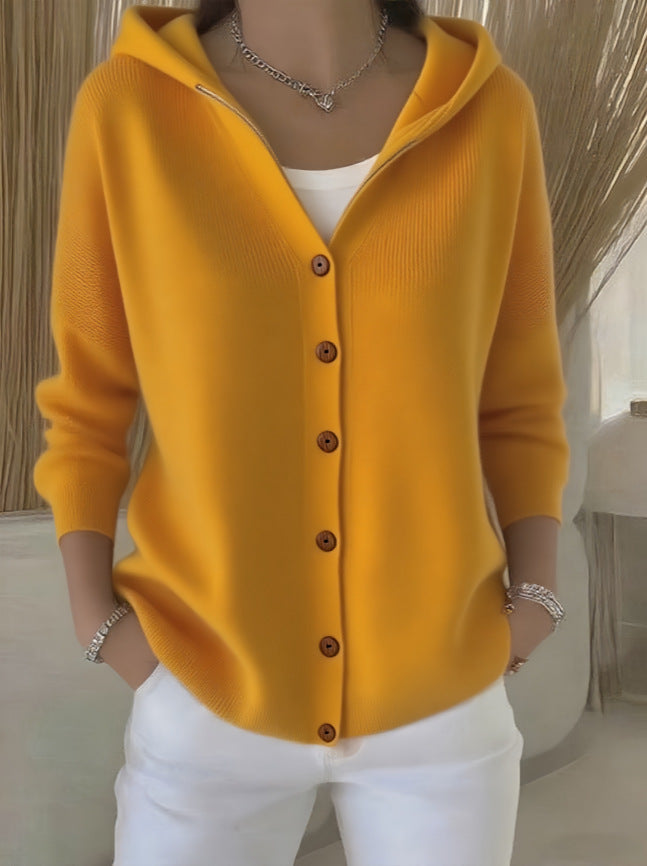 Ins Button Hooded Sweater Fashion Autumn And Winter Knitted Cardigan Casual Commuter Long Sleeve Top Women's Clothing NorixaFashion.com