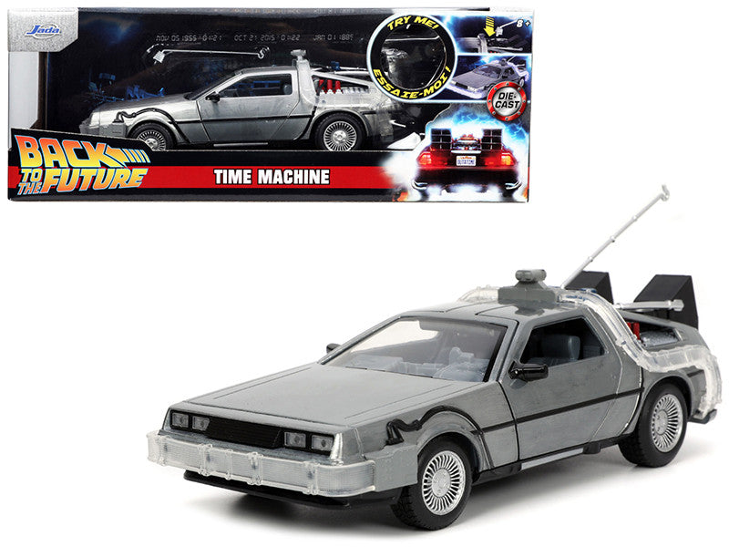 DeLorean Brushed Metal Time Machine with Lights "Back to the Future" (1985) Movie "Hollywood Rides" Series 1/24 Diecast Model Car by Jada LuxuryLifeWay Online Store