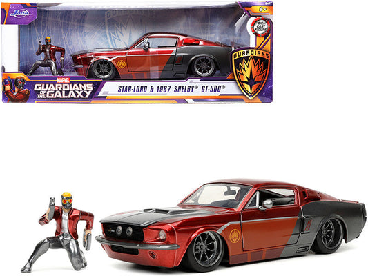 1967 Ford Mustang Shelby GT-500 Red Metallic and Gray Metallic with Star-Lord Diecast Figurine "Guardians of the Galaxy" "Marvel" Series 1/24 Diecast Model Car by Jada LuxuryLifeWay Online Store
