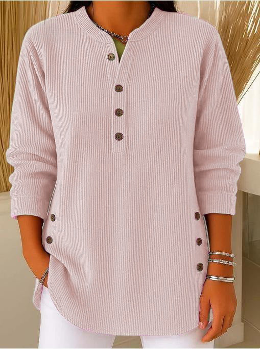 V-neck Buttons Sweater Fashion Casual Solid Color Long-sleeved Tops Women's Blouse T-shirt Clothing NorixaFashion.com
