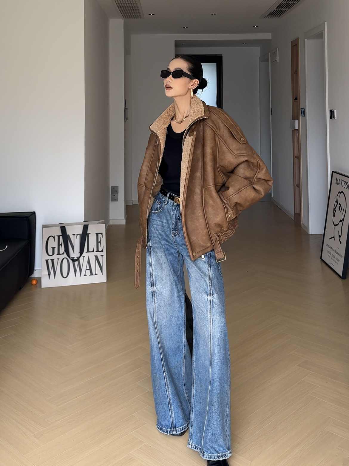 Retro Motorcycle Clothing Lapel With Velvet Thickened Fur Jacket LadyShow.Store
