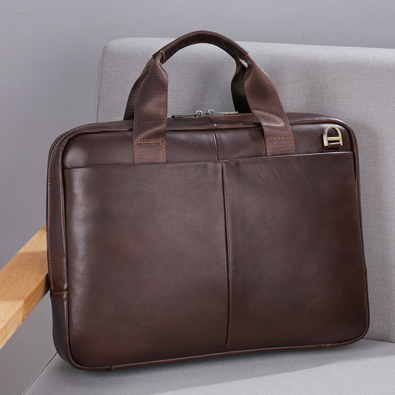 Genuine Leather Large Capacity Briefcase Men's Horizontal First Layer Cowhide Computer Storage Bag CJD