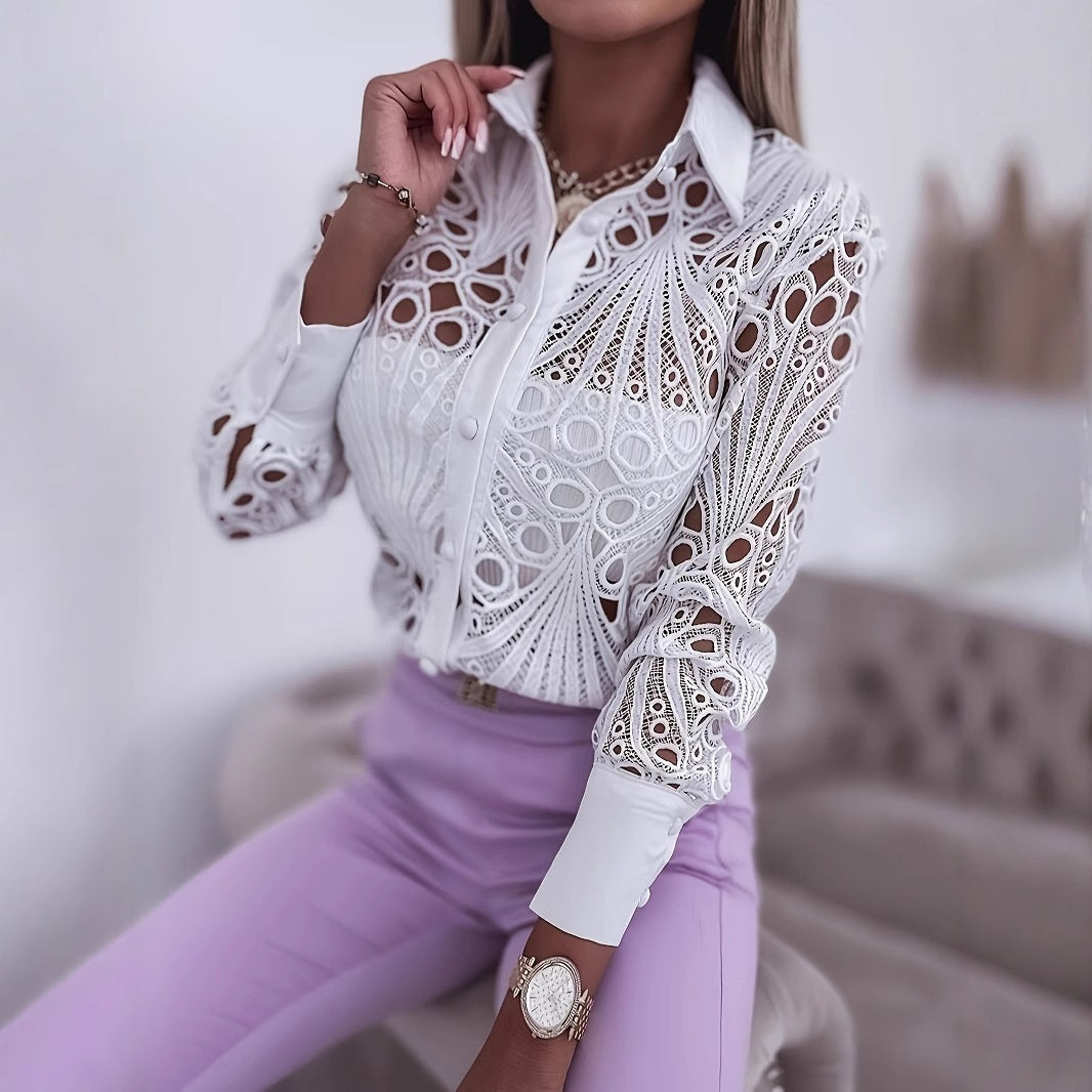 Versatile Commuter Lace Hollow-out Long Sleeve Shirt For Women LadyShow.Store