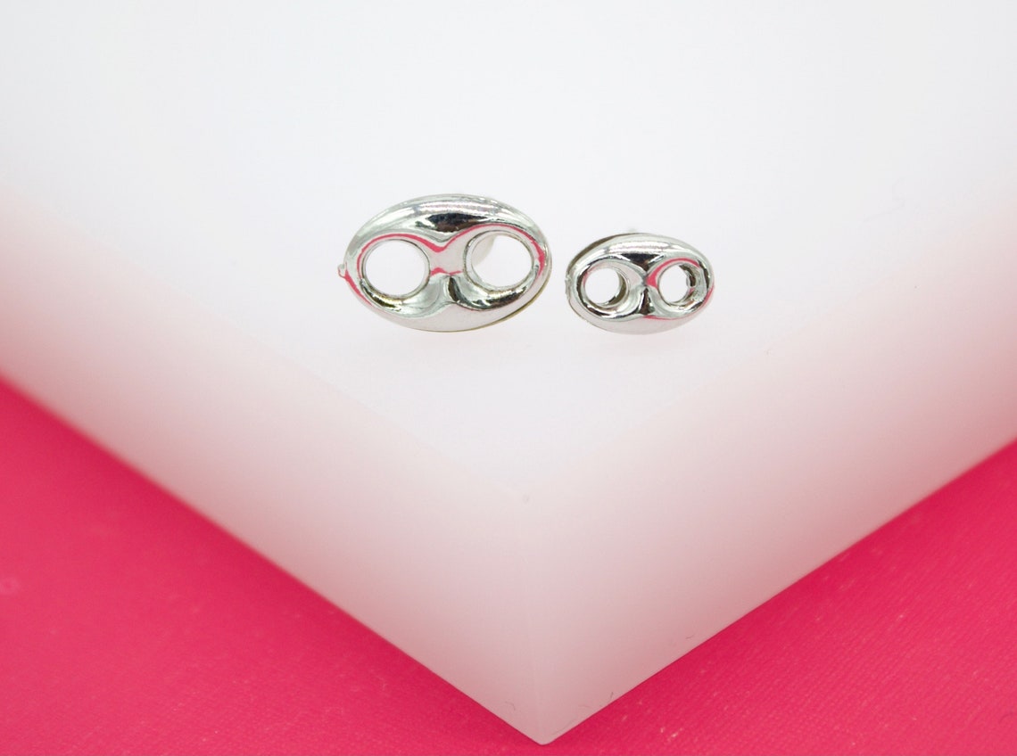 18K Rhodium Filled Puffy Mariner Stud Earrings (L123)(L34) LuxuryLifeWay Online Store