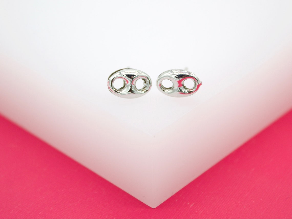 18K Rhodium Filled Puffy Mariner Stud Earrings (L123)(L34) LuxuryLifeWay Online Store