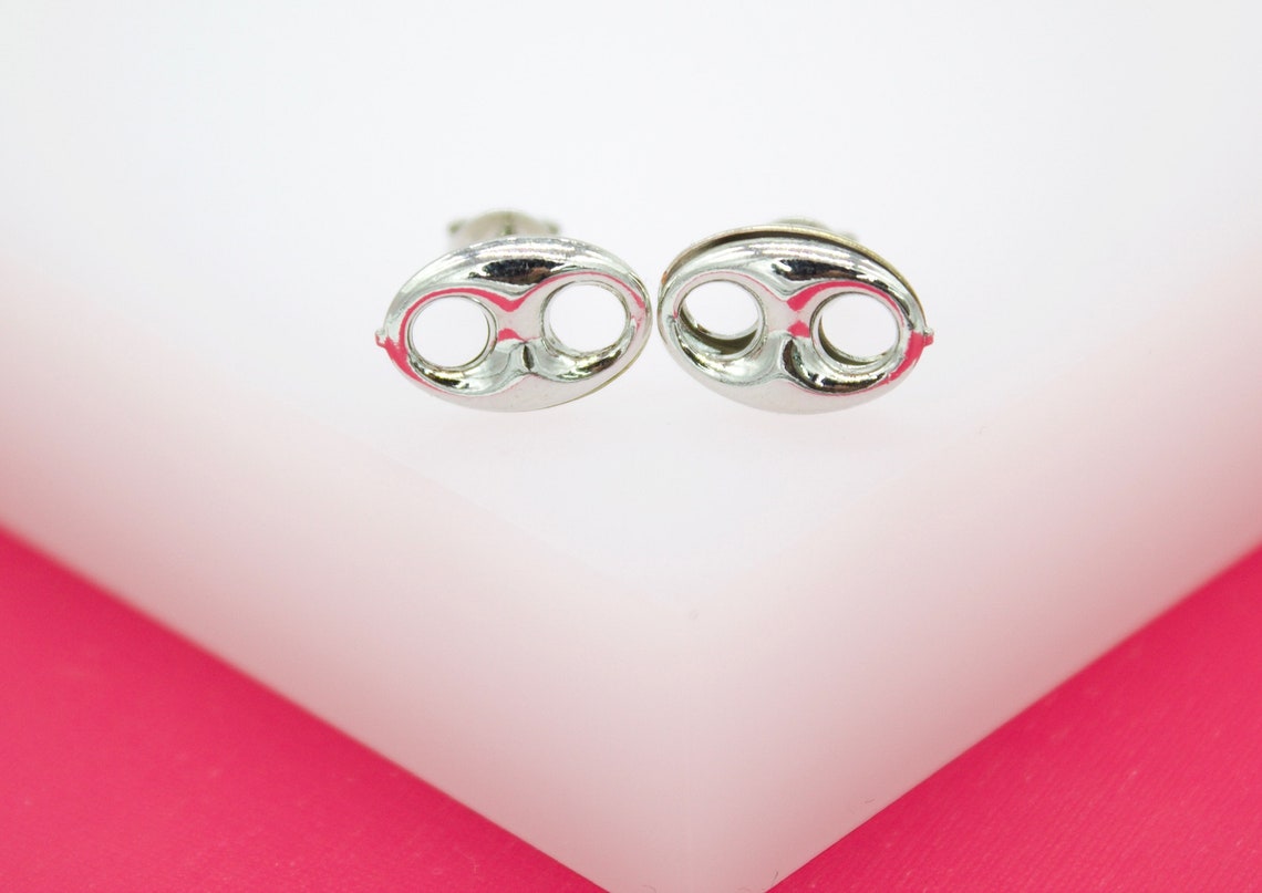 18K Rhodium Filled Puffy Mariner Stud Earrings (L123)(L34) LuxuryLifeWay Online Store
