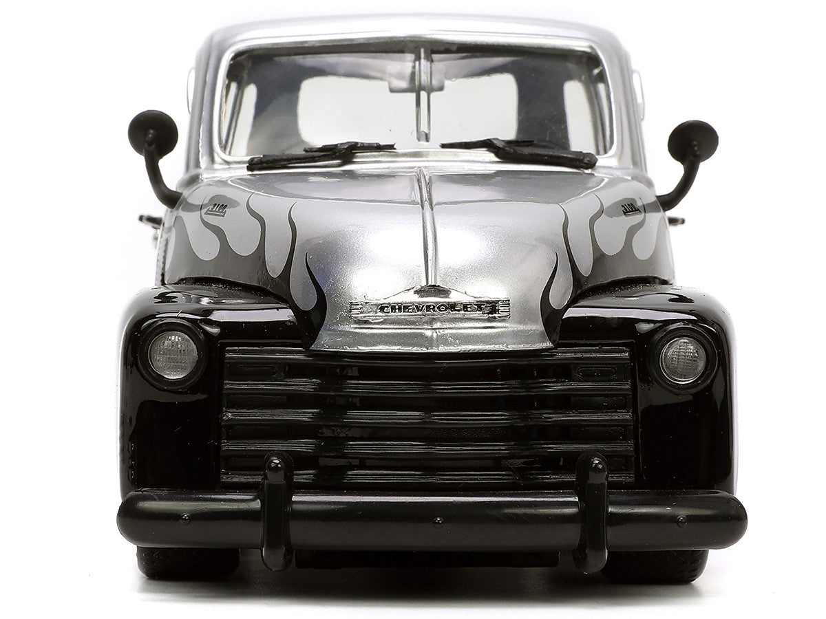 1953 Chevrolet 3100 Pickup Truck Silver Metallic with Black Flames with Extra Wheels "Just Trucks" Series 1/24 Diecast Model Car by Jada LuxuryLifeWay Online Store