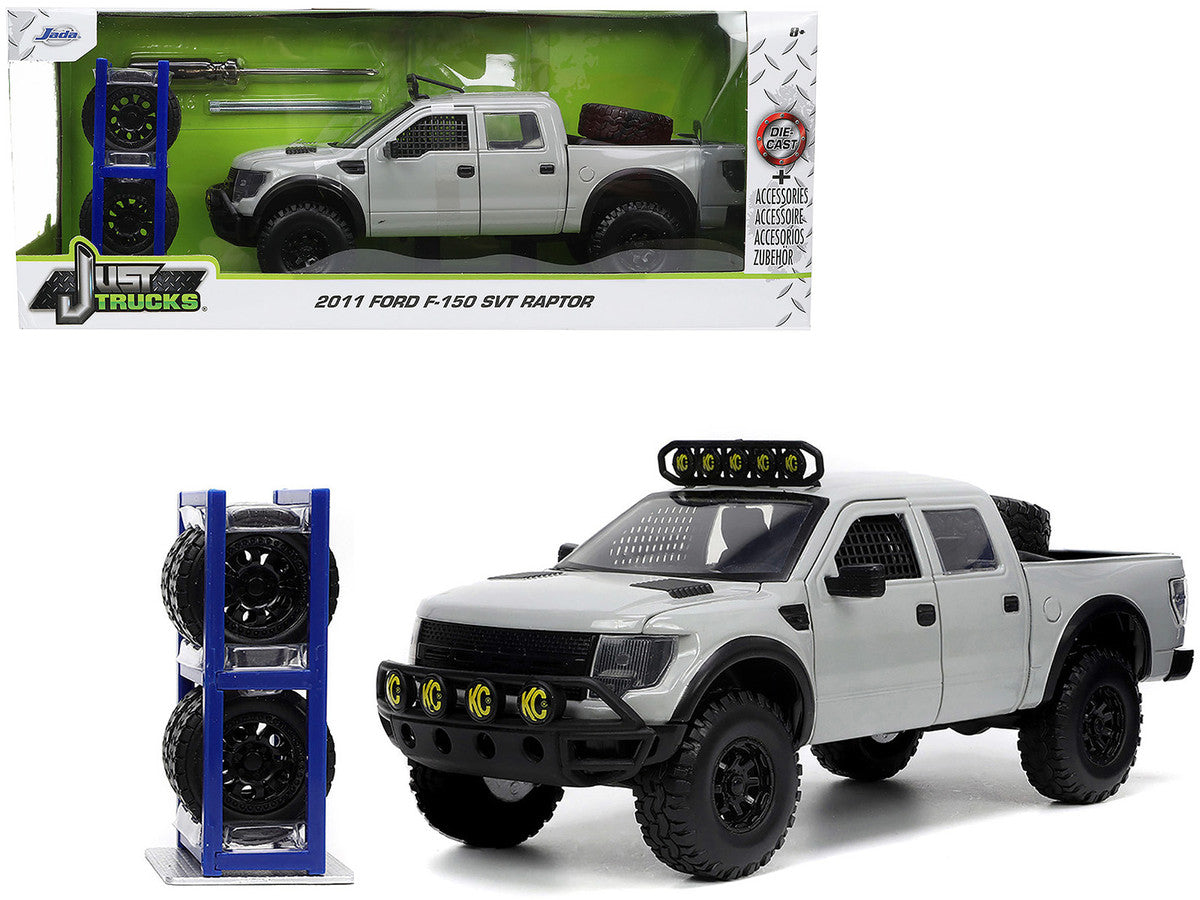 2011 Ford F-150 SVT Raptor Pickup Truck Light Gray with Extra Wheels "Just Trucks" Series 1/24 Diecast Model Car by Jada LuxuryLifeWay Online Store