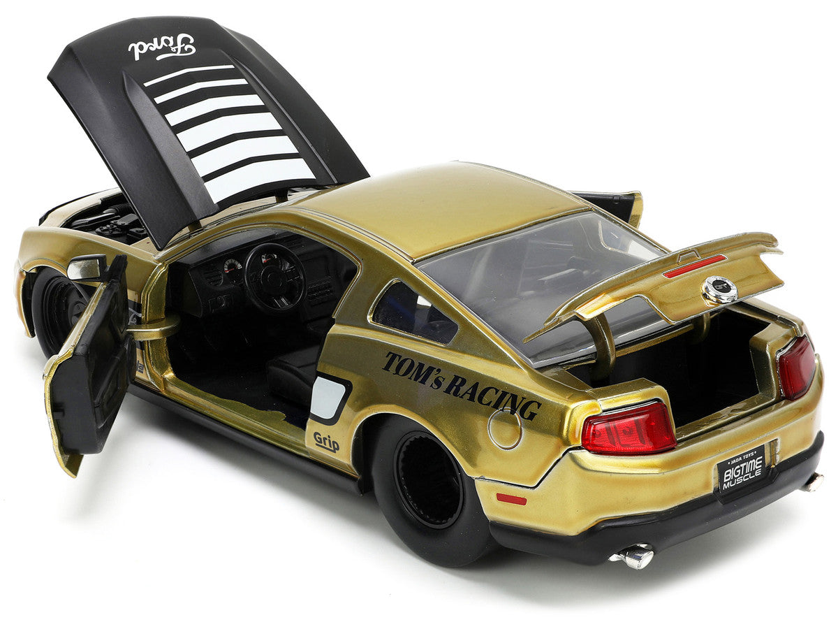 2010 Ford Mustang GT Gold Metallic with Black Graphics and Hood "Tom's Racing" "Bigtime Muscle" Series 1/24 Diecast Model Car by Jada LuxuryLifeWay Online Store