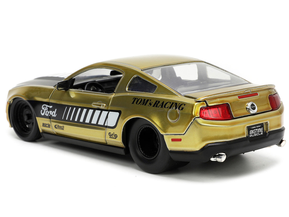 2010 Ford Mustang GT Gold Metallic with Black Graphics and Hood "Tom's Racing" "Bigtime Muscle" Series 1/24 Diecast Model Car by Jada LuxuryLifeWay Online Store