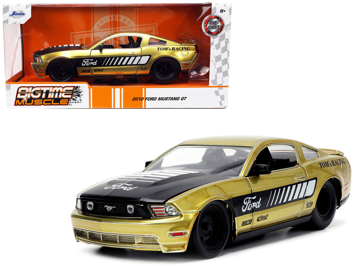 2010 Ford Mustang GT Gold Metallic with Black Graphics and Hood "Tom's Racing" "Bigtime Muscle" Series 1/24 Diecast Model Car by Jada LuxuryLifeWay Online Store