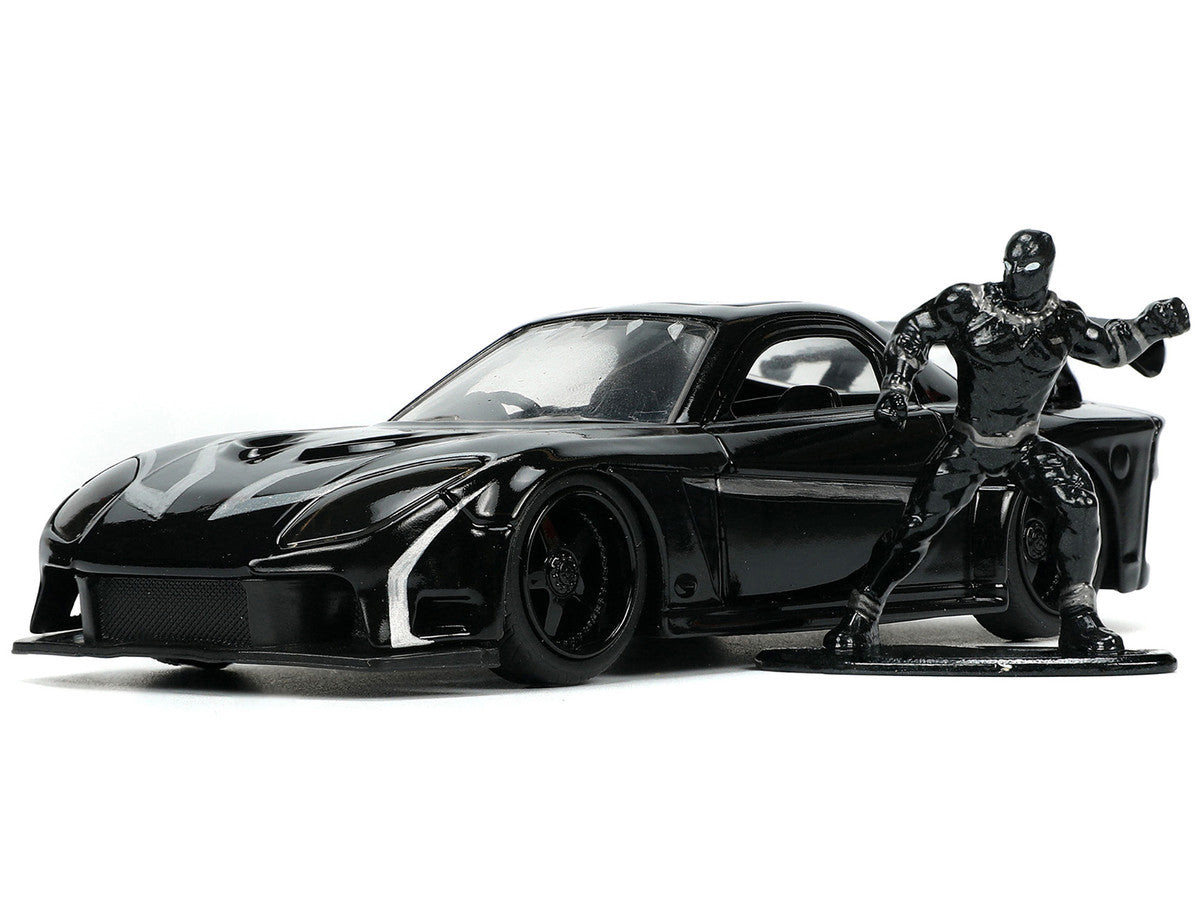1995 Mazda RX-7 RHD (Right Hand Drive) Black and Black Panther Diecast Figure "The Avengers" "Hollywood Rides" Series 1/32 Diecast Model Car by Jada LuxuryLifeWay Online Store